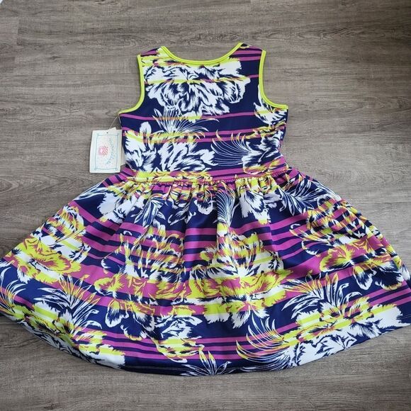 Marmellata Floral Stripe Scuba Skater Dress-MULTI-8 - Picture 5 of 5